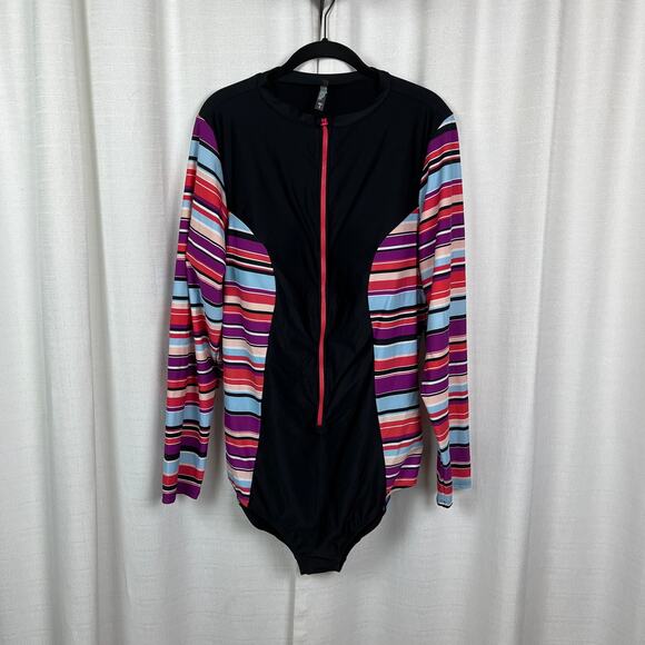 Torrid Stripe Zip Front Rashguard One Piece Swimsuit Sz.3 NWT - Picture 6 of 14